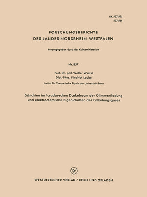 cover image of Schichten im Faradayschen Dunkelraum der Glimmentladung und elektrochemische Eigenschaften des Entladungsgases